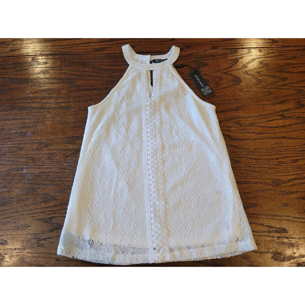 Cable & Gauge White Lace Crochet Halter High Neck Top XS Lined Romantic NWT